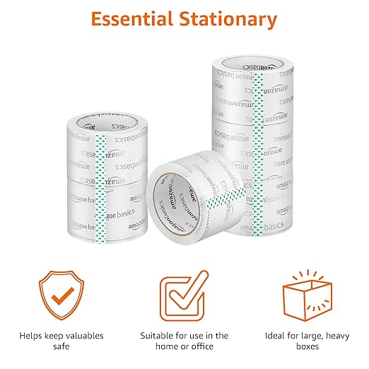 Amazon Basics Extra-Wide Packing Tape for Moving, Storage, Shipping and Sealing Boxes, Crystal Clear, Low Odor, 2.83" x 54.6 Yards, 6-Pack