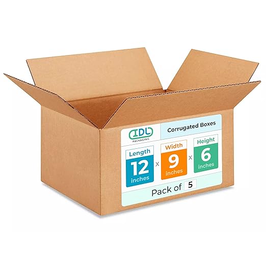 Medium Moving & Shipping Boxes 12 x 9 x 6 inches (5-Pack) - Extra Strength 200 lb vs Regular - Corrugated Medium Moving Box, Made in USA - Packaging Box by IDL Packaging | Extra Strength 200 lb vs Regular - Corrugated Medium Moving Box - Strong Carton ...