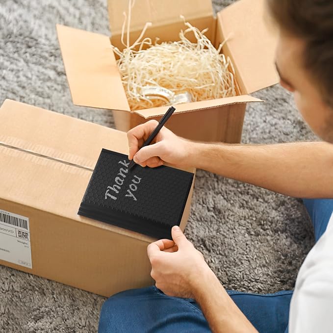 Metronic Small Bubble Mailers 4x8 Inch 100 Pack Black Padded Envelopes | Usable Size 4x7" Self-Seal Shipping Envelopes Cushioning Waterproof Padded Mailers for Small Items, Cards, Supplies