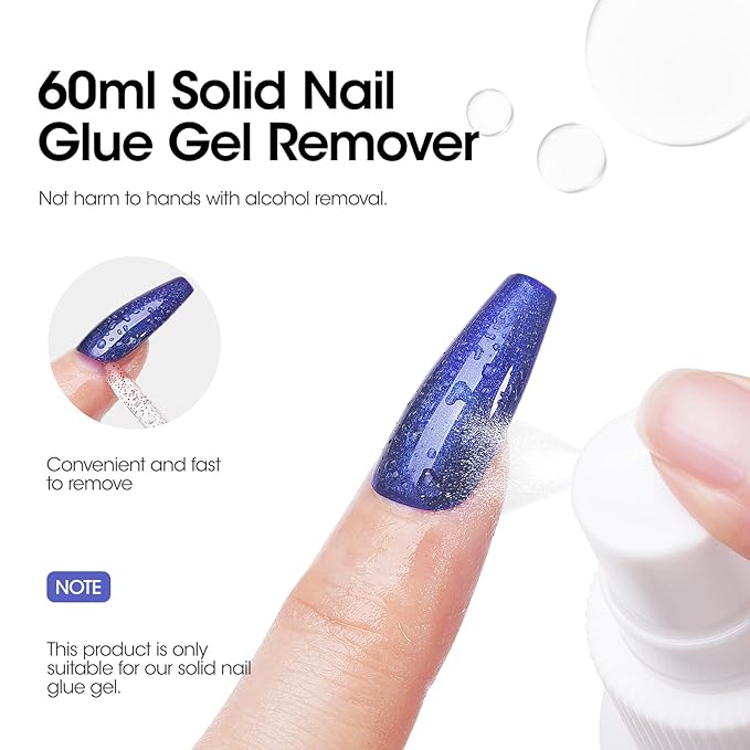 Gellen Solid Gel Nail Glue with 60ml Nail Glue Remover Set, 15g Solid Nail Gel for False Nail Tips & Press On Nails