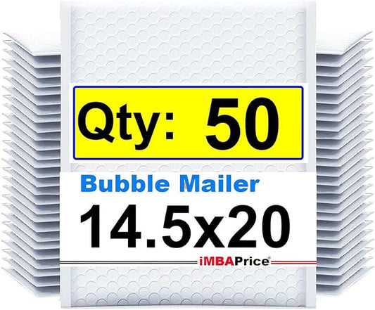 iMBAPrice 14.5x20 Inches White Color Polybubble Bag, 50-Pack Size #7 Self Seal Poly Bubble Mailers Padded Packing Envelopes (Total 50 Bags)