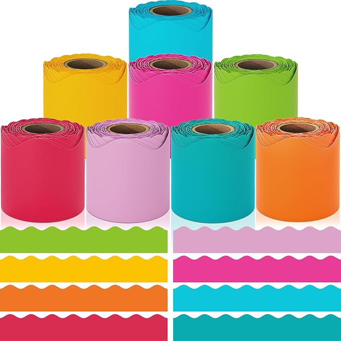 Bulletin Board Borders, 8 Rolls 262.4 Ft Rainbow Scalloped Classroom Decor | Colorful Bulletin Board Decorations for Classroom, School, Office, Blackboard, Whiteboard Trim & Home, Posters, Board Trim