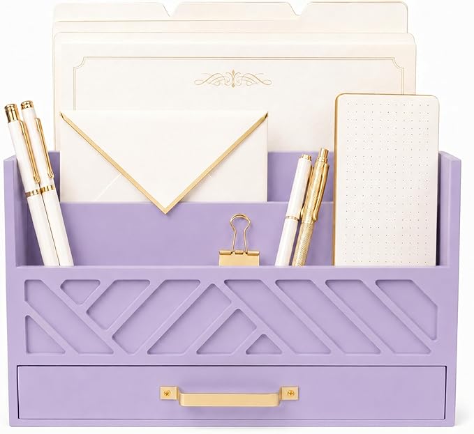 BLU MONACO | Wooden Mail Organizer Countertop with Drawer | Tabletop Organizer with Drawers for Desk | Mail Sorter Organizer Countertop Letter Paper Holder