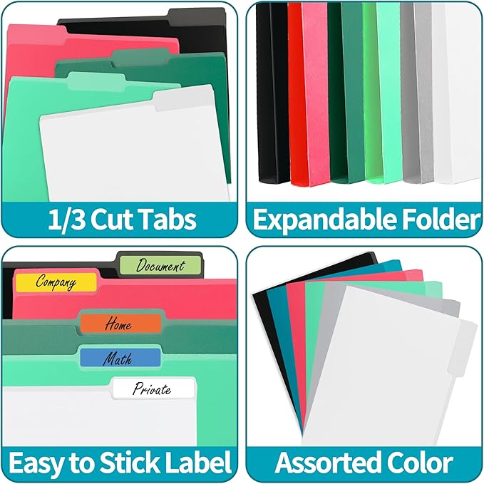 100 Packs White File Folder,Paper File Folders Letter Size,1/3-Cut Tabs,8.5x11 Manilla File Folders for Office Filing,School Projects and Home,Organizer Documents