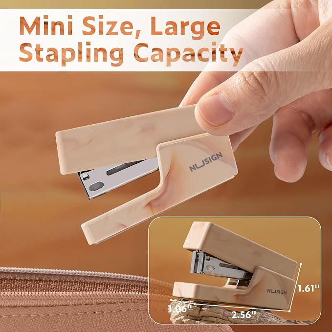 NUSIGN Mini Stapler with 830 Staples, Small Cute Desk Staplers, 25 Sheet Capacity, Fluid Brown