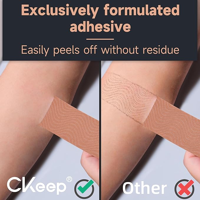CKeep Kinesiology Tape, 4 Rolls Premium Original Cotton Uncut Elastic Athletic Tape, Latex Free Hypoallergenic Sports Tape, 2inch x 16ft, Beige