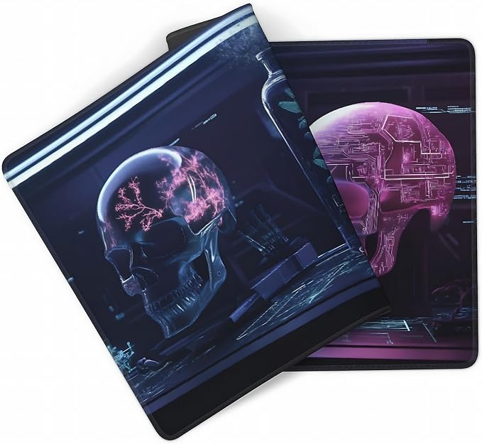 Aesthetic Skull Gaming Mouse Pad, Purple Cyber Desk Mat with Anti-Slip Base & Stitched Edges,35.4" x 15.7" in Table Mat for Computer Desktop, Beautiful Workstation Decor