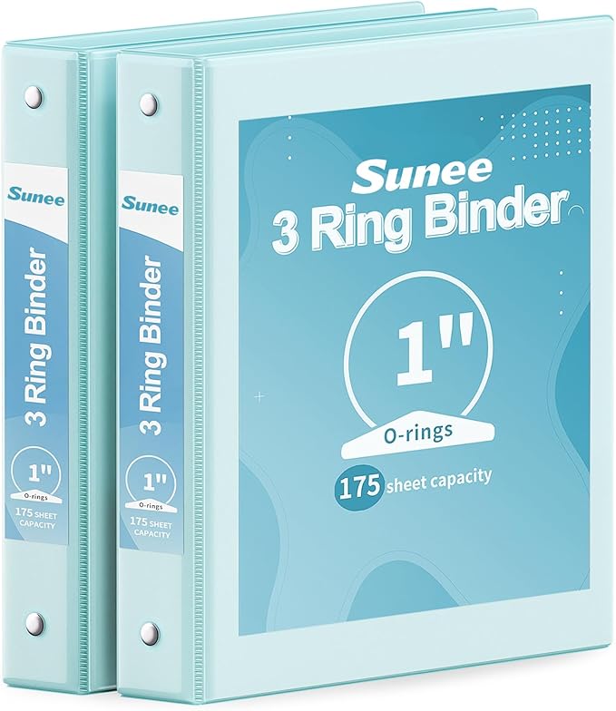 SUNEE 3 Ring Binder 1 Inch 2 Pack, Clear View Binder Three Ring PVC-Free (Fit 8.5x11 Inches) for School or Office Supplies, Blue