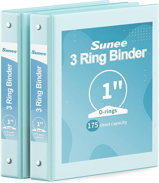 SUNEE 3 Ring Binder 1 Inch 2 Pack, Clear View Binder Three Ring PVC-Free (Fit 8.5x11 Inches) for School or Office Supplies, Blue