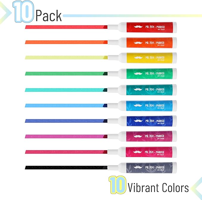 Mr. Pen- Dry Erase Markers, 10 Pack, Assorted Colors, Low Odor Ink, Chisel Tip, White Board Markers Dry Erase, Ideal for Classroom, Back to School Supplies, Teachers, Office, Whiteboard & Home