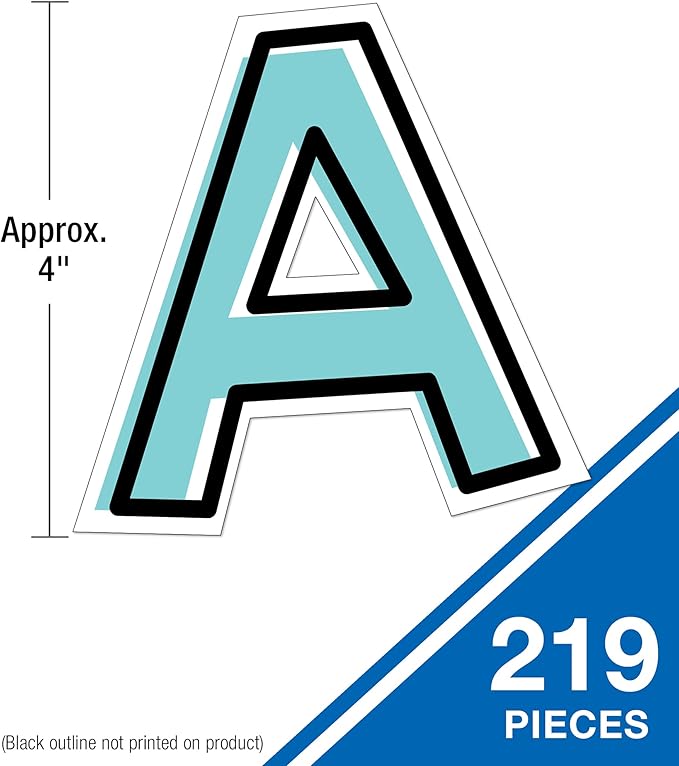 Carson Dellosa 219-Piece Kind Vibes Cutout Letters, 4" Colorful Upper and Lowercase Alphabet, Numbers, Punctuation, and Symbols for Bulletin Board, Posterboard, Party, and Classroom Decor