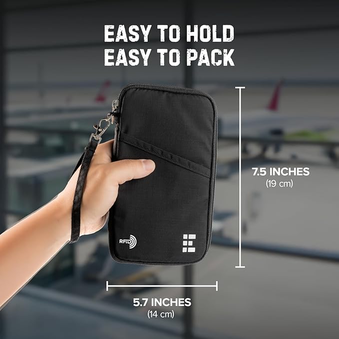 Zero Grid RFID Family Passport Holder for up to 6 Passports, Large Zippered Wallet for Men & Women, Fits Cards, Cash, ID, Sim Card, AirTag; Premium & Compact Travel Document Holder - Midnight Black