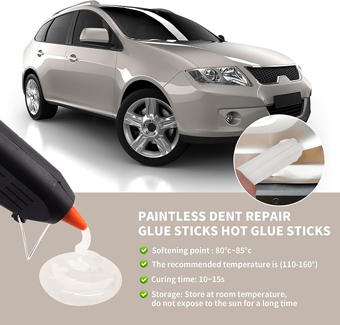 52 Pcs Paintless Dent Repair Glue Sticks Hot Glue Sticks, Premium-Quality Formula Hot Stick, 0.43” Dia x 8” Long PDR Glues for Craft Gun and Car Body Repair Dent Removal Tool - Milky White
