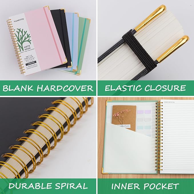Hardcover Spiral Notebook With Removable Divider Tabs, B5 Notebooks College Ruled, 110 GSM Thick Lined Paper 5 Subject Notebooks for Work, School, 300 Pages Journals for Writing Pink B5DT