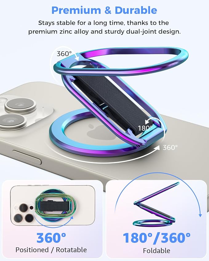 SUPERONE for MagSafe Phone Grip Kickstand, Magnetic Phone Ring Holder | 4-in-1 Mag Safe Stand Phone Ring with Finger-Loop Strap, Mag Safe Accessories Compatible with iPhone 17-12 series - Rose