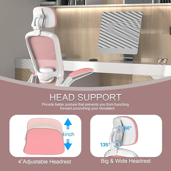 Mimoglad Office Chair, High Back Ergonomic Desk Chair with Adjustable Lumbar Support and Headrest, Swivel Task Chair with flip-up Armrests for Guitar Playing