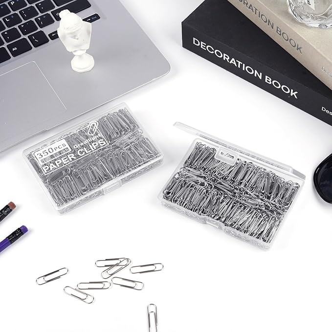 700 PCS Paper Clips, Small Paper Clips for Paperwork, 2 Boxes of 350 PCS Each, Sturdy and Upgraded Plastic Boxes Well Packed, Easy to Use in Office, School and Home