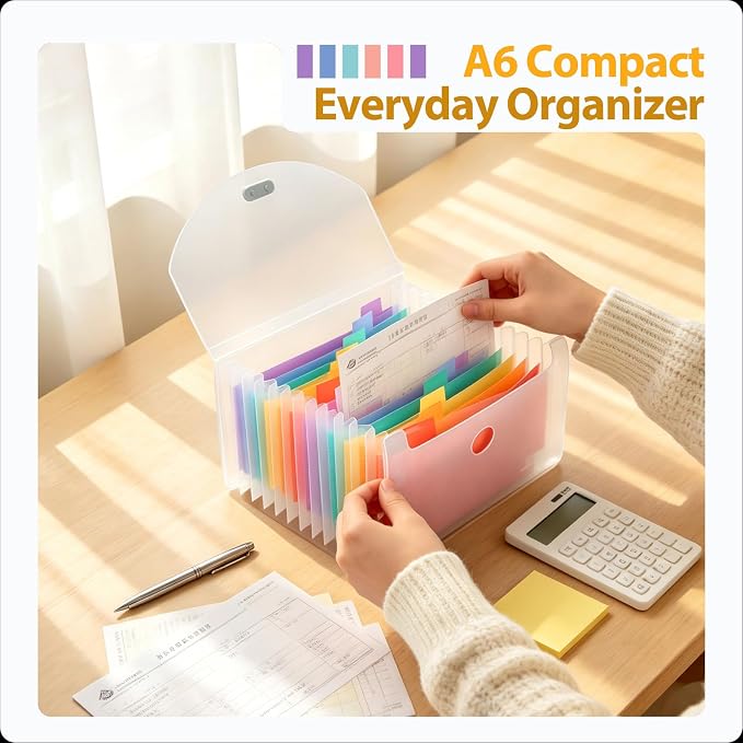 2 Pack A4 File Folder with Handle + A6 Accordion File Organizer | Portable Expanding Document Storage Set for Office, School, Receipts, Tickets & Home Organization