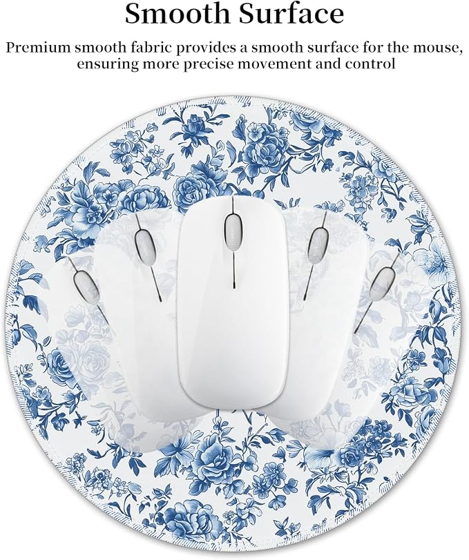 Hancynir Floral Flower Round Mouse Pad, Small Mousepad for Desk Office | Mouse Mat for Computer, Non-Slip Rubber Base, Office Desk Decor, Gifts for Work Coworker Teacher, 8.6 Inch, Stitched Edges