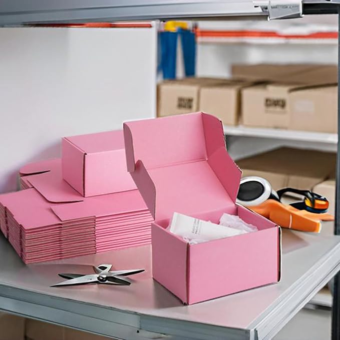 7x5x4 inch Pink Shipping Boxes for Small Business- Set of 25 | Sturdy ECT 32 Corrugated Cardboard Mailer Boxes, Easy Assemble for Packaging, Mailing, Gift