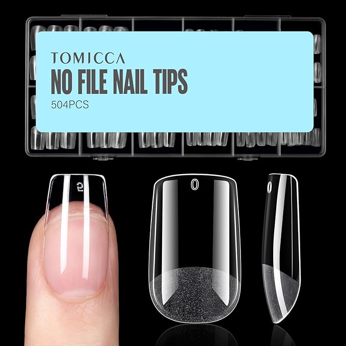 TOMICCA Short Square Nail Tips, 504Pcs Soft Acrylic Nail Tips Square, Clear Press on Nail Acrylic False Nails for Nail Extension DIY Nail Salon 12 Sizes