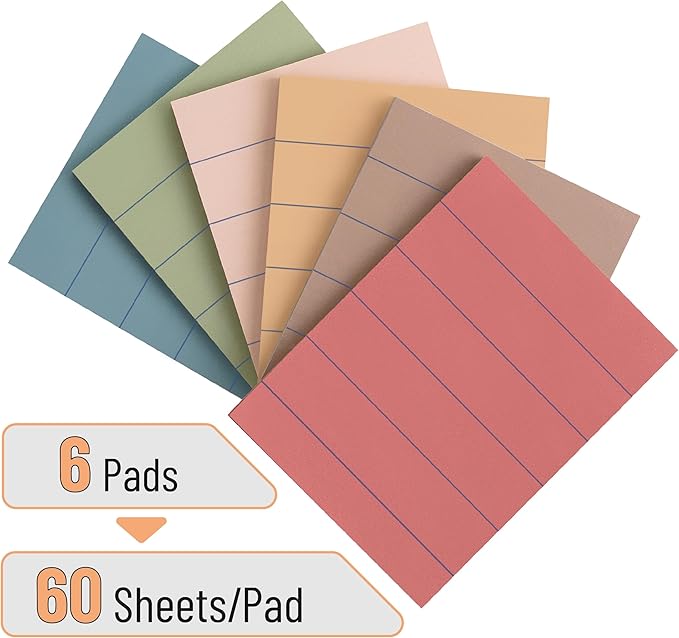 Mr. Pen- Lined Sticky Notes, 1.5"x 2", 6 Pads, 60 Sheets/Pad, Vintage Colors, Small Sticky Notes with Lines, Sticky Note Pads, Mr Pen Sticky Notes Small, Stocky Notes for Bible Journaling