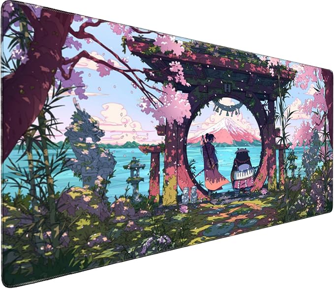 Large Extended Mouse Pad with Stitched Edges 35.4"x15.7" - Waterproof Desk Mat, Non-Slip Rubber Base for All-Desk Coverage, Perfect for Gaming Office Home, Sakura