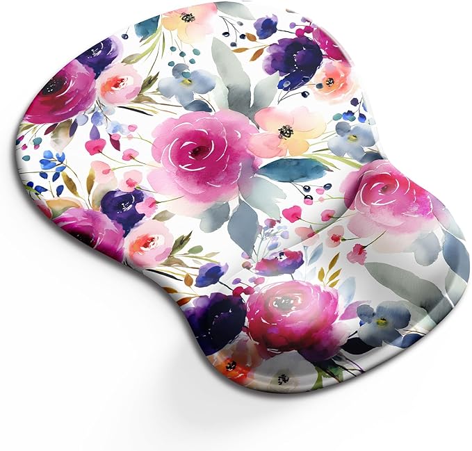 Blusabaca Mouse Pad with Wrist Rest, Floral Flower Ergonomic Mousepad Wrist Support for Desk, Gaming Mousepads for Wireless Mouse Computer Laptop Work Home Desk Accessories Office Supplies Decor