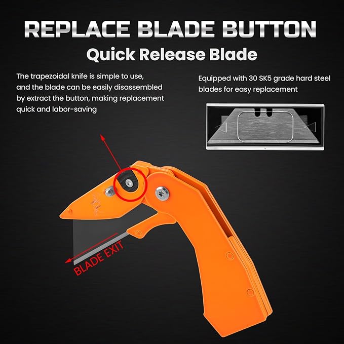 Lichamp 6-Pack Folding Utility Knife, Quick-Change Box Cutter with Razor Blades & Belt Clip, Portable Construction Tool for DIY, Outdoor & Warehouse Use, Orange