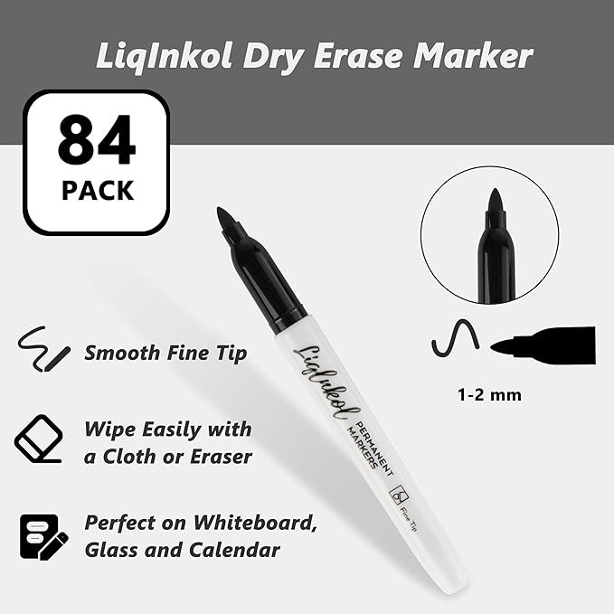 Dry Erase Markers Bulk, 84 Pack Black Fine Point Tip Whiteboard Markers, Low Odor Dry Erase Markers for Office, Home - Work on Calendar, Refrigerator, and More