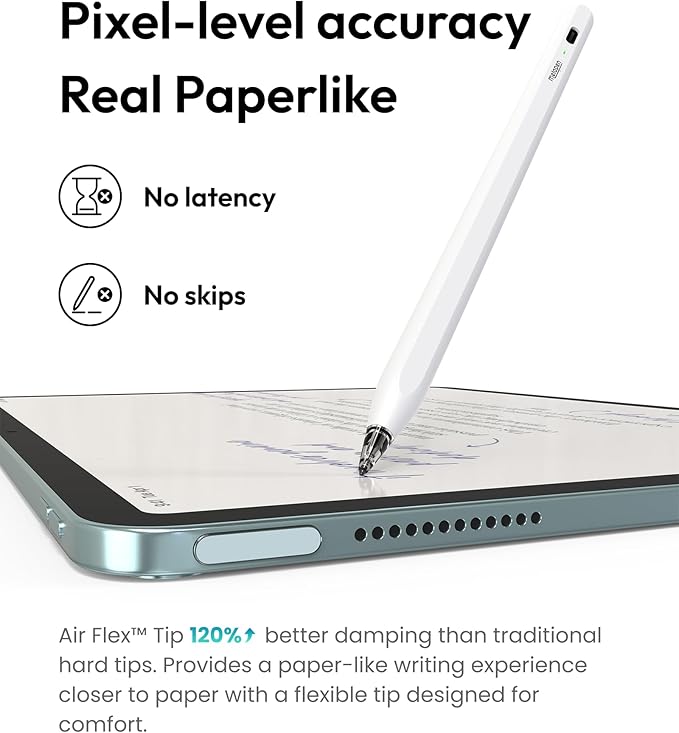 Metapen Pencil Air8 Pro for iPad 2018-2025, Ultra-Quiet, 2X Fast Charging, Palm Rejection Stylus Pen for iPad a16/11/10/9/8/7/6th Gen, Pro 12.9/11/13-inch M4, Air 3/4/5/M2/M3/M4, Mini 5/6th
