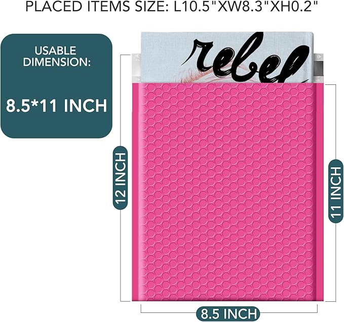 Metronic 8.5 x 12 Inch Bubble Mailers 25 Pack Pink Padded Envelopes Self-Seal Bubble Mailer Waterproof Cushioning Padded Mailers for Shipping, Mailing, Packaging, Small Business Supplies, Bulk #2