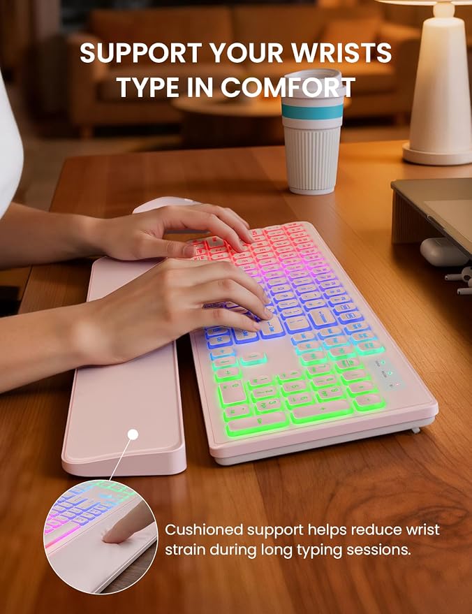 Wireless Keyboard and Mouse Combo, RGB Backlit, Rechargeable & Light Up Letters, Full-Size, Soft Typing, Sleep Mode, 2.4GHz Quiet Keyboard Set for Mac, Windows, Laptop, PC, Trueque KM42Pro | Light Up Letters, Full-Size, Soft Typing, Sleep Mode, 2.4GHz ...