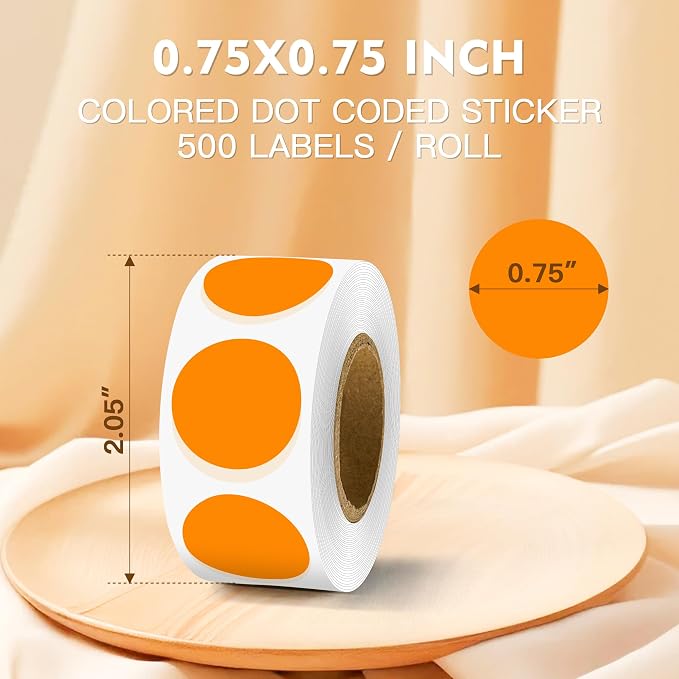PARLAIM 3/4 Inch Color Coding Label Stickers,500PCS Circle Inventory Sticky Dots Sticker in Dispenser Box,OrangeAdhesive Round Dot Labels for Office Home(Orange)
