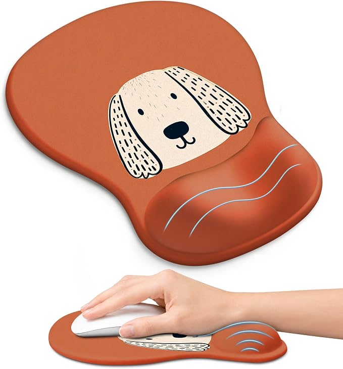 Ergonomic Mouse Pad with Wrist Rest, Gel Wrist Support, Brown Puppy | 10.2 x 7.6 in Mouse Pad with Smooth Fabric Surface and Non-Slip Rubber Base for Office, Home, Study, and Gaming