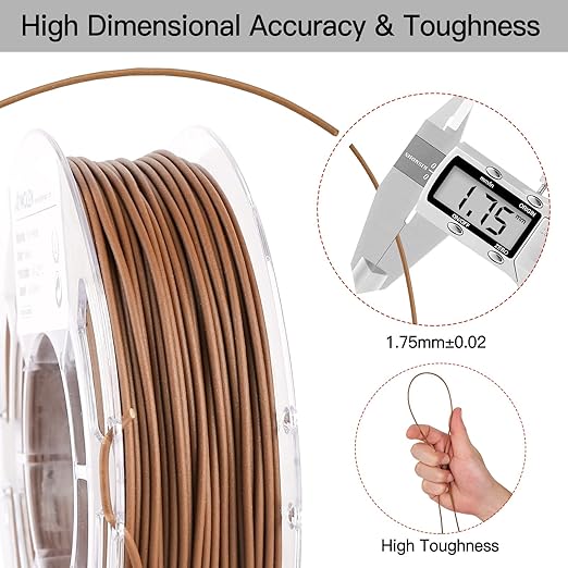 AMOLEN Wood PLA Filament Bundle 3D Printer Filament Wood Sets,Walnut,Cherry,Bamboo,Ebony,3D Printing Filament,PLA Filament 1.75mm,200g*4 Spools