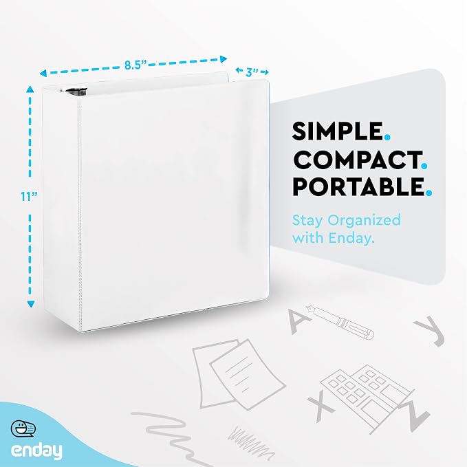 Enday 3 Inch Binder White 3 Ring Binder 3 Inch, Heavy Duty Three Ring Binder, 600 Sheets Capacity - 3 Inch Binder for Home School and Office