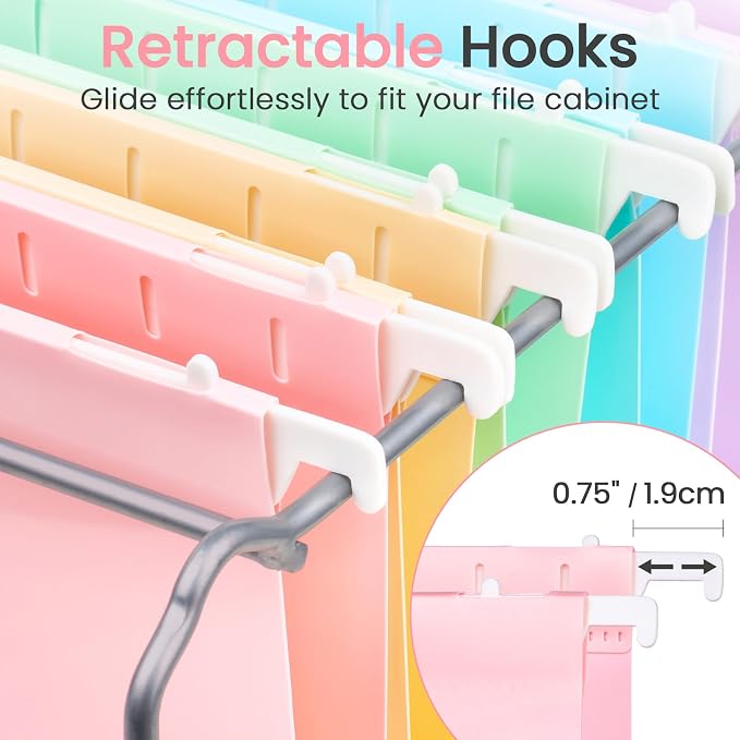 Sooez Extra Capacity Plastic Hanging File Folders, File Organizer | 25 Counts Expanding File Folders Letter Size with 2" Expansion, Adjustable Tabs for File Cabinet, Drawer, Pink