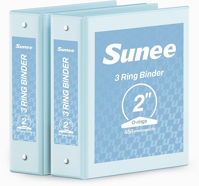 SUNEE 3 Ring Binder 2 Inch 2 Pack, Clear View Binder Three Ring PVC-Free (Fit 8.5x11 Inches) for School or Office Supplies, Blue