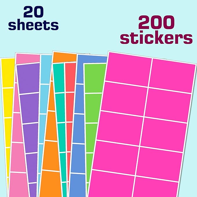Colored Labels Stickers 3" x 2", Moving Labels for Boxes, 10 Colors, Large Adhesive Moving Stickers, Rectangle Name Tags - 200 Pack
