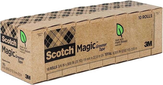 Scotch Magic Greener Tape, Invisible Tape for Fixing Paper, Office Supplies and Back to School Supplies, 0.75 in .x 900 in., 10 Rolls