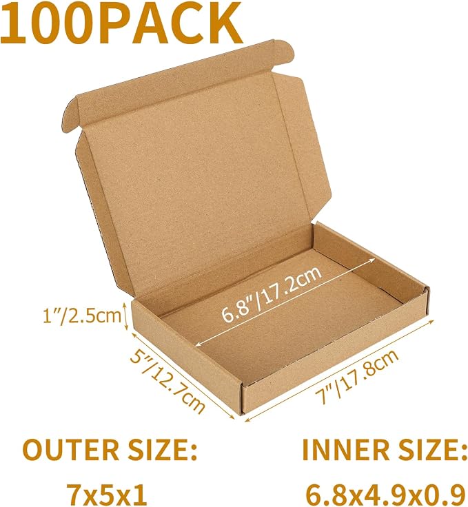 PHAREGE 100 Pack 7x5x1 inch Small Shipping Boxes, Brown Mailing Boxes | Tuck Top, Quick Fold, Easy Assemble, Shape Well, Single Corrugated, DIY Cardboard, Card Shipping, Small Business Packaging