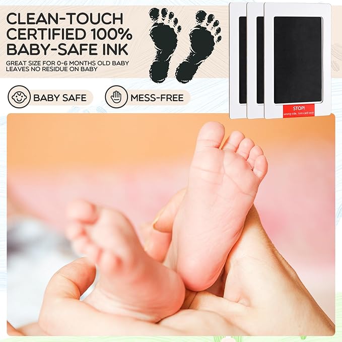 Jetec 8 Set Inkless Baby Footprint and Handprint Kit, Clean Touch Ink Pad for Baby Hand and Footprints, Dog Paw Print Kit with Ink Pads and Imprint Cards for Newborns Babies Pets Gifts (Black)