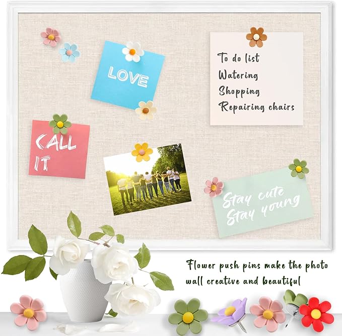 Flower Push Pins - 50 Pcs Cute Decorative Colorful Floral Thumb Tacks for Cork Board Wall Bulletin Board Travel Map Photo Home Office Supplies Accessories