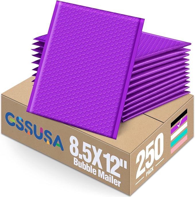 GSSUSA Purple Bubble Mailers 8.5x12 Large Padded Envelopes 250 Pack Strong Adhesion Bubble Mailer Self-Seal Bubble Envelopes for Mailing Clothes,Magazines