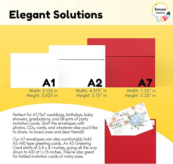 110 5x7 Red Invitation Envelopes - for 5x7 Cards - A7 - (5 ¼ x 7 ¼ inches) - Perfect for Weddings, Graduations, Baby Showers - 120 GSM - 32lb/80lb Text - Peel, Press & Self Seal - Square Flap