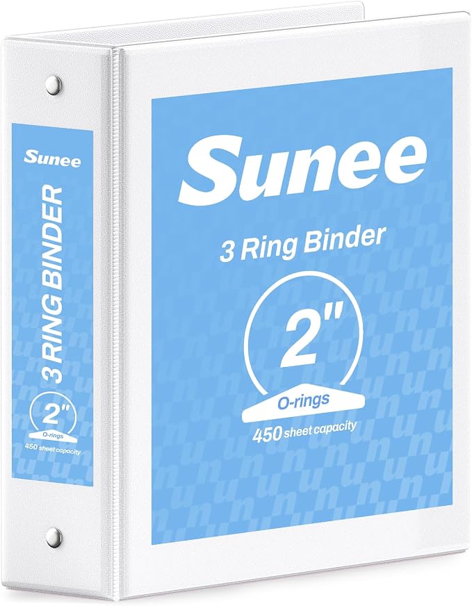 SUNEE 3 Ring Binder 2 Inch 1 Pack, Clear View Binder Three Ring PVC-Free (Fit 8.5x11 Inches) for School or Office Supplies, White