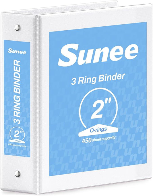 SUNEE 3 Ring Binder 2 Inch 1 Pack, Clear View Binder Three Ring PVC-Free (Fit 8.5x11 Inches) for School or Office Supplies, White