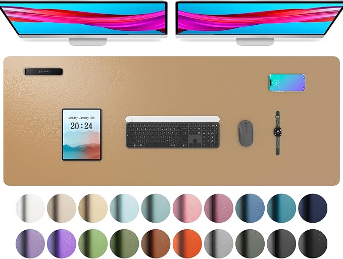 Aothia Faux Leather Desk Mat, Waterproof Desk Pad (Khaki, 48" x 17") | One large surface for your keyboard, laptop and mouse, reducing desktop clutter without a separate mouse pad