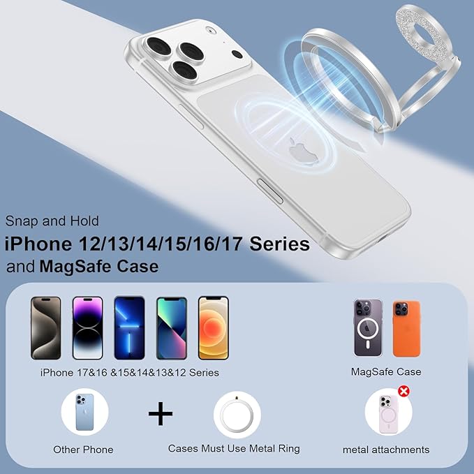 Magnetic Finger Phone Grip Holder Dual-Sided Magnet Gym Finger Ring Loop Adjustable MagSafe Finger Ring for iPhone 17 Pro Max Air 16e 16 15 14 13 12 Pro Max,Samsung,Phone Stand for Magnetic Car Mount